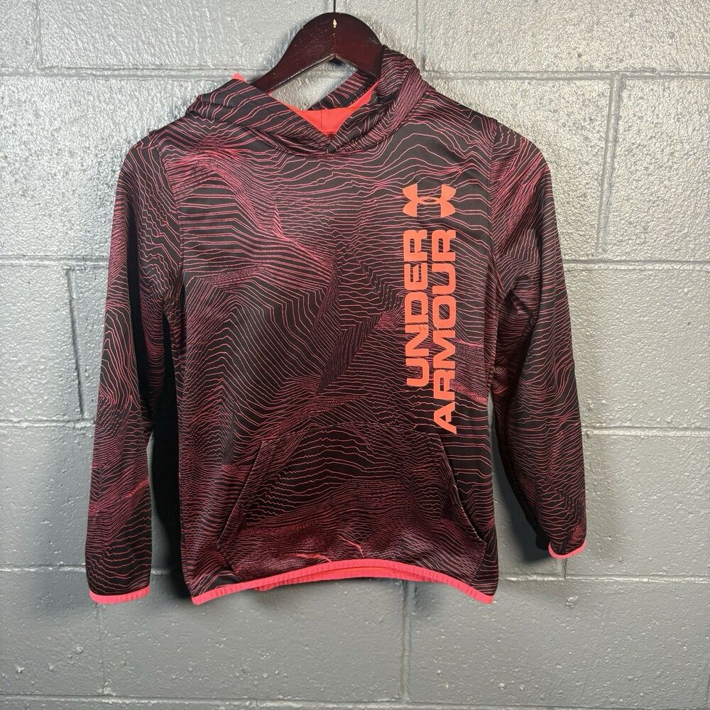Under Armour Hoodie Youth M ColdGear Black Pink Athletic Pullover Pocket